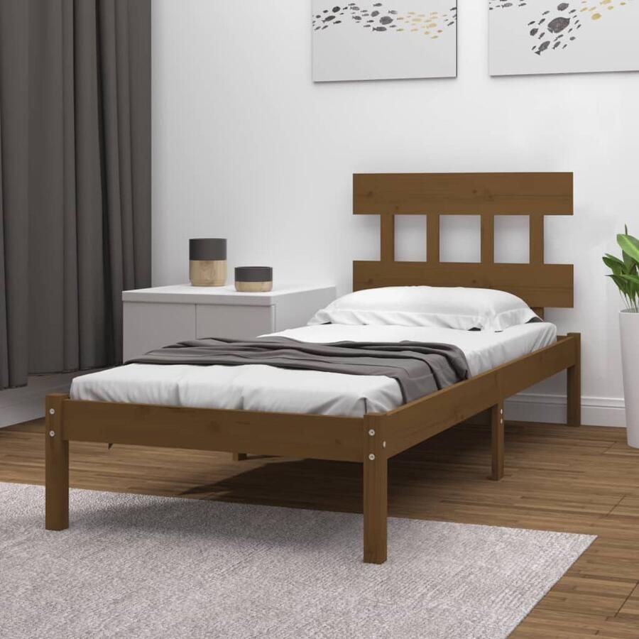 VidaXL Bedframe Massief Hout Honingbruin 100x200 cm Houten Bedframe Massief Hout Grenenhout Tweepersoonsbed King Size Bed Hoofdbord Bedsteun Slaapcomfort - Foto 2