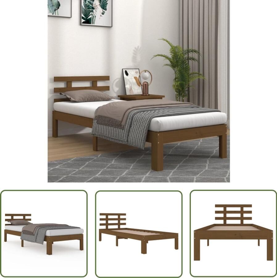 VidaXL Bedframe Massief Hout Honingbruin 100x200 cm Houten Bedframe Modern Bed Eenpersoonsbed Massief Grenenhout Stapelbaar Bed Compact Bed Klein Bed Kinderbed