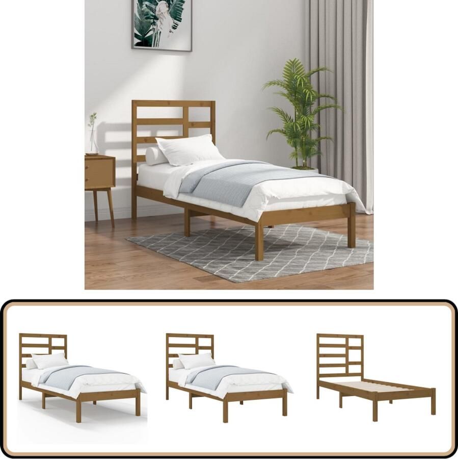 VidaXL Bedframe massief hout Honingbruin 100x200 cm Houten Bedframe Modern Design Enkelbed Granenhout Stabiele Constructie