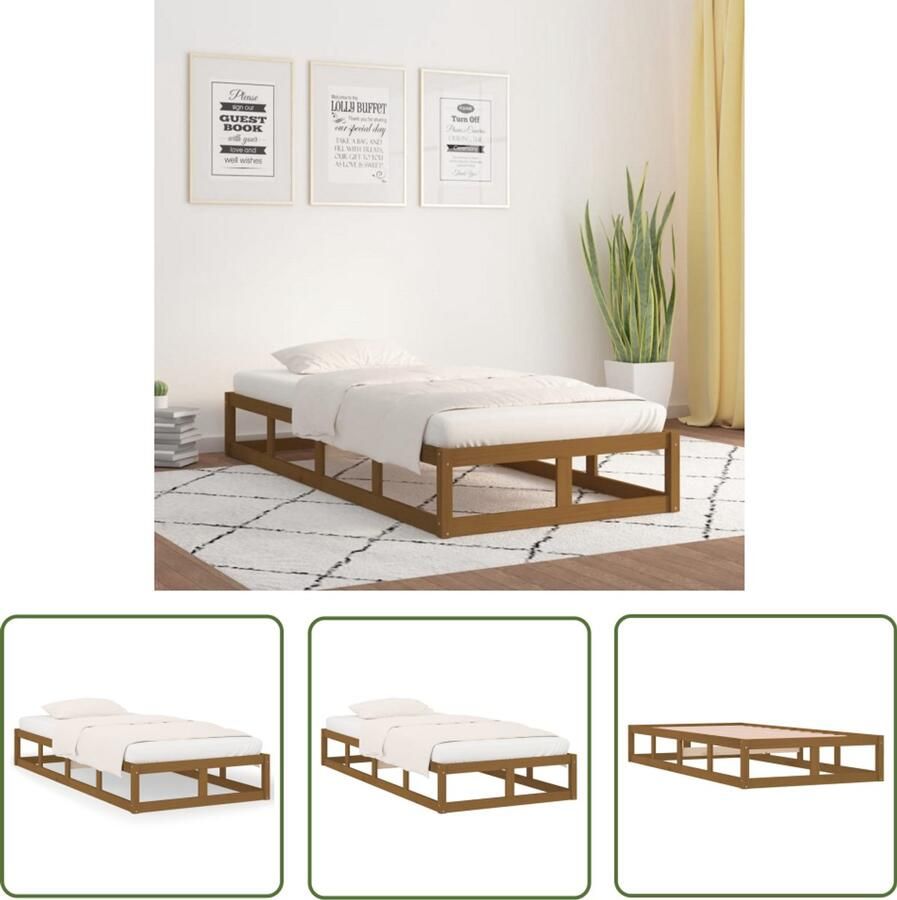 VidaXL Bedframe Massief Hout Honingbruin 100x200 cm Massief Houten Bed Grenenhouten Bed Eenpersoonsbed Honigbruin Bed Stapelbaar Bed Modern Bed Minimalistisch Bed Klein Bed Compact Bed
