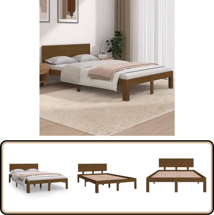 VidaXL Bedframe massief hout honingbruin 120x190 cm Honingbruin Bedframe Grenenhout Bedframe Massief Houten Bed Tweepersoons Bed Bedframe 120x190 Bedsteun Stapelbare Boxspring