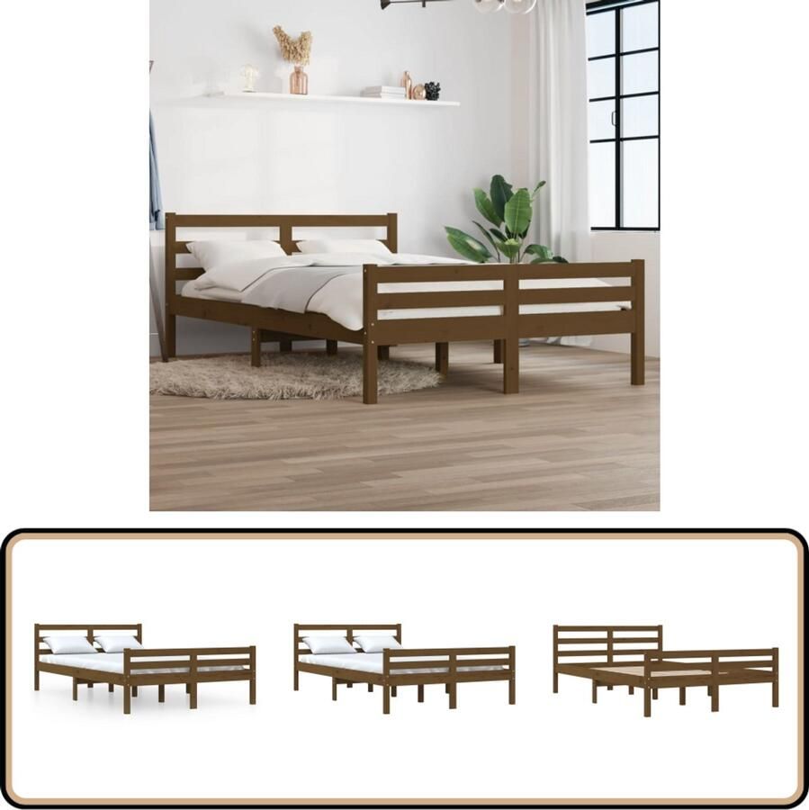 VidaXL Bedframe Massief Hout Honingbruin 120x190 cm Houten Bedframe Massief Grenenhout Tweepersoonsbed Bedframe 120x190 Modern Bedframe