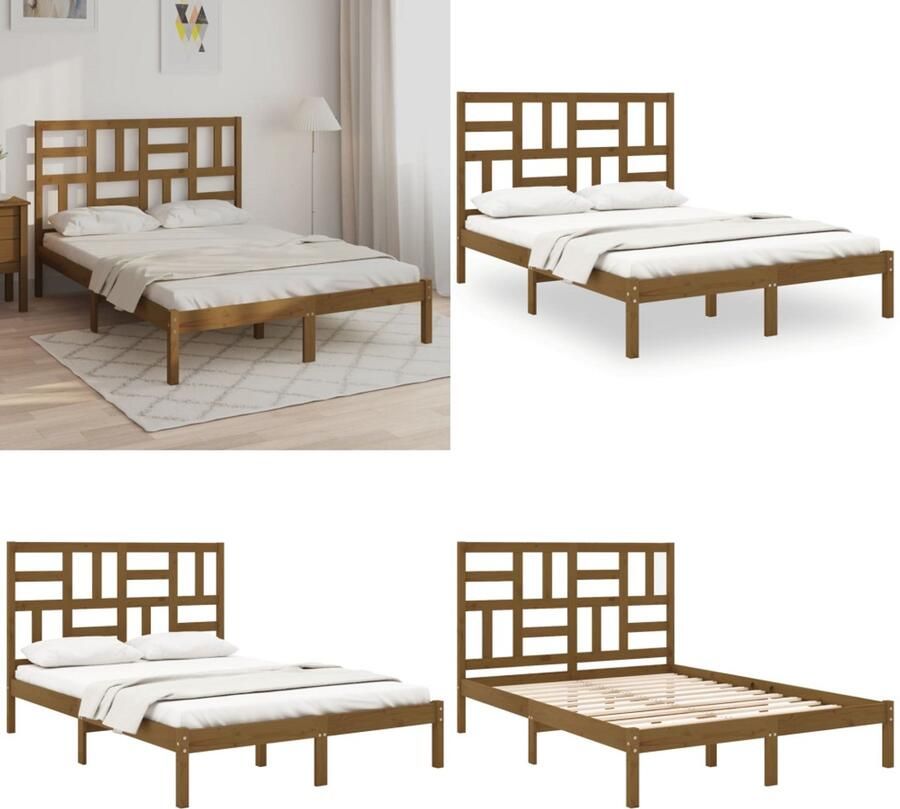 VidaXL Bedframe massief hout honingbruin 120x200 cm Bedframe Bedframes Bed Bedbodem