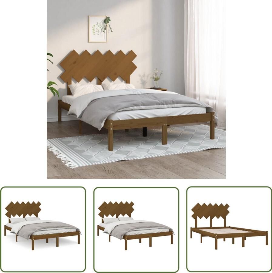 VidaXL Bedframe massief hout honingbruin 120x200 cm Houten Bed Frame Massief Grenenhout Bedframe 120x200 Honigbruine Kleur Modern Design