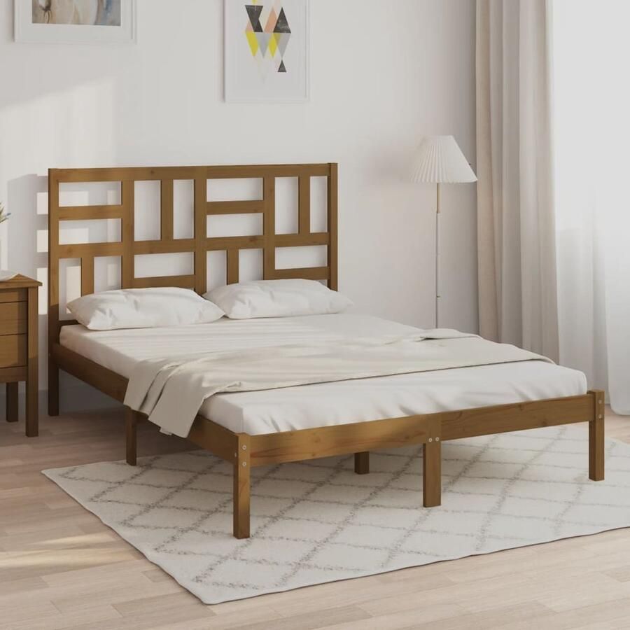 VidaXL Bedframe massief hout Honingbruin 120x200 cm Houten Bedframe Enkel Bed Massief Grenenhout Honigbruin Bedbank Slaapkamer Meubels Tweepersoonsbed - Foto 2