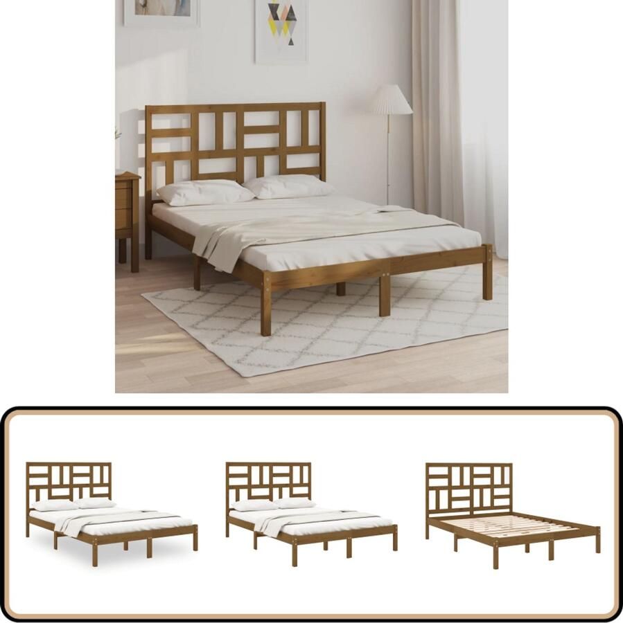 VidaXL Bedframe massief hout Honingbruin 120x200 cm Houten Bedframe Enkel Bed Massief Grenenhout Honigbruin Bedbank Slaapkamer Meubels Tweepersoonsbed
