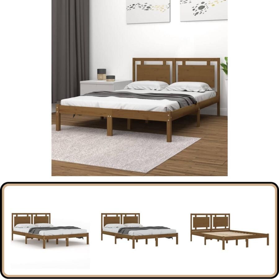 VidaXL Bedframe massief hout honingbruin 120x200 cm Klassieke Bed Frame Houten Bed Frame Grenenhout Bed Frame Tweepersoons Bed Honigbruin Bed Frame Bed Frame 120x200