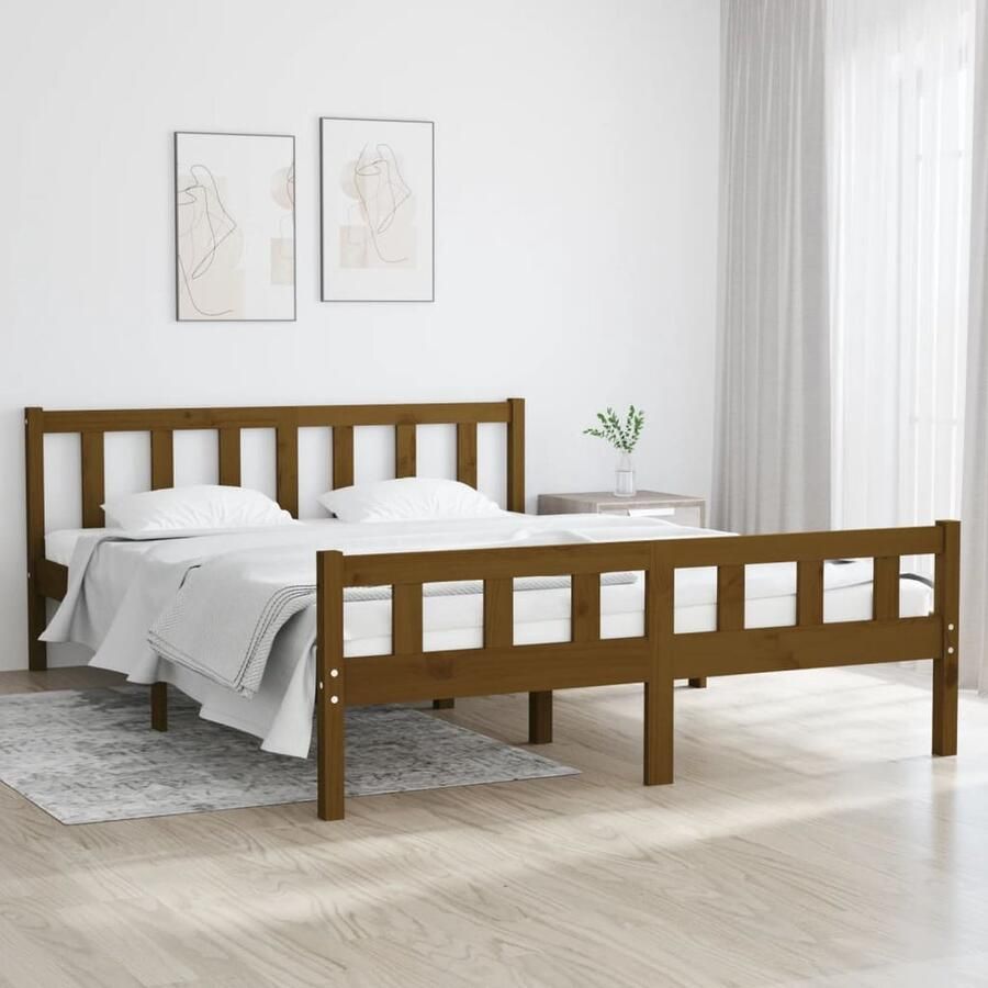 VidaXL Bedframe Massief Hout Honingbruin 150x200 cm Bedframe Grenenhout Bed King Size Bed Tweepersoons Bed Hout Bed Honigbruin Bed Stabiele Bed Comfortabel Bed - Foto 2