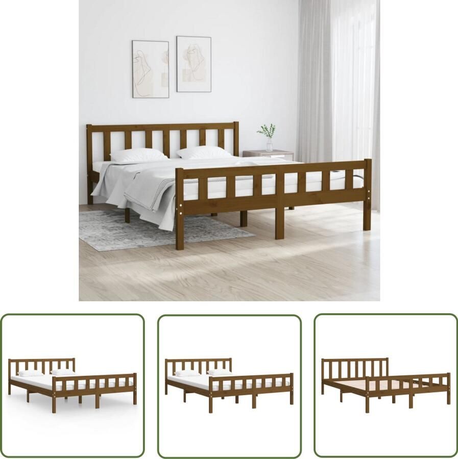 VidaXL Bedframe Massief Hout Honingbruin 150x200 cm Bedframe Grenenhout Bed King Size Bed Tweepersoons Bed Hout Bed Honigbruin Bed Stabiele Bed Comfortabel Bed