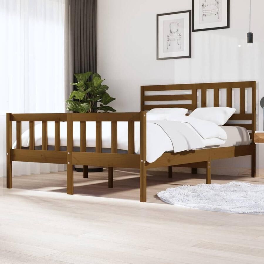 VidaXL Bedframe massief hout honingbruin 150x200 cm Bedframe Hout Bed Grenenhouten Bed King Size Bed Tweepersoonsbed Slaapcomfort Bedroom Furniture - Foto 2