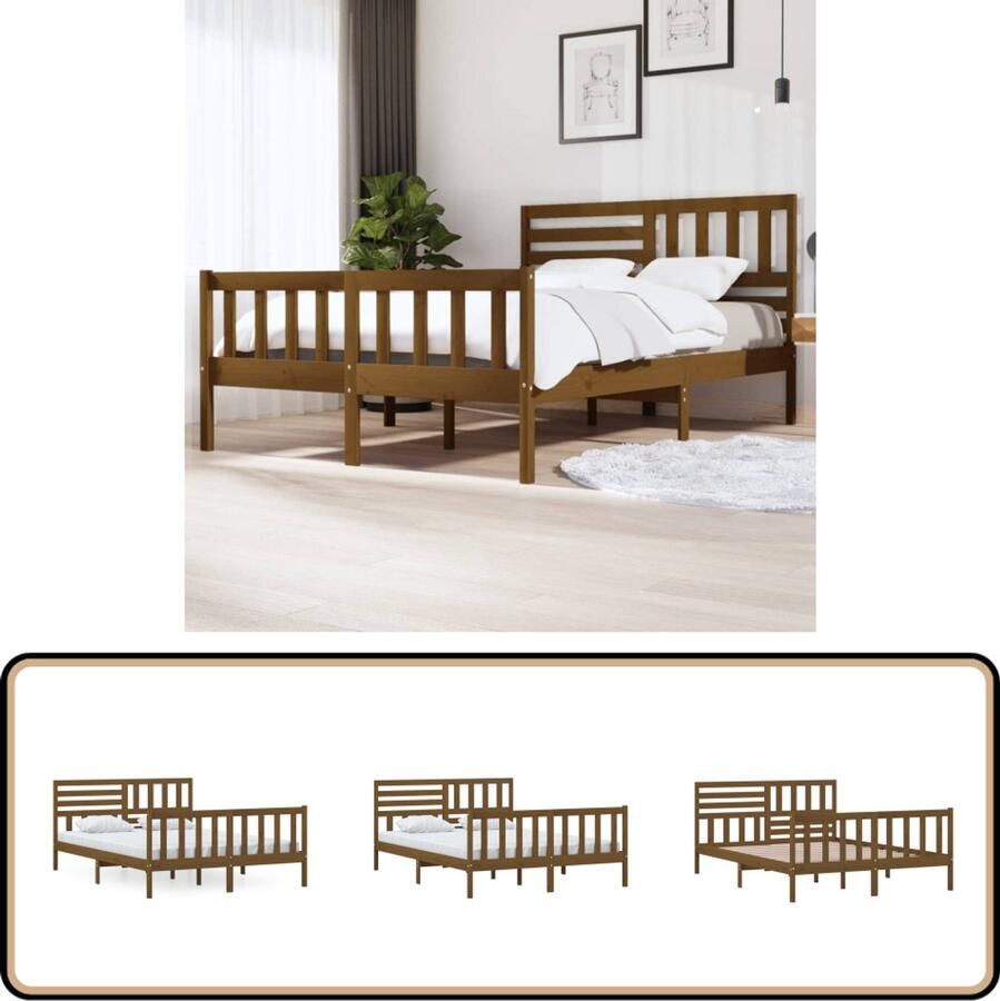 VidaXL Bedframe massief hout honingbruin 150x200 cm Bedframe Hout Bed Grenenhouten Bed King Size Bed Tweepersoonsbed Slaapcomfort Bedroom Furniture
