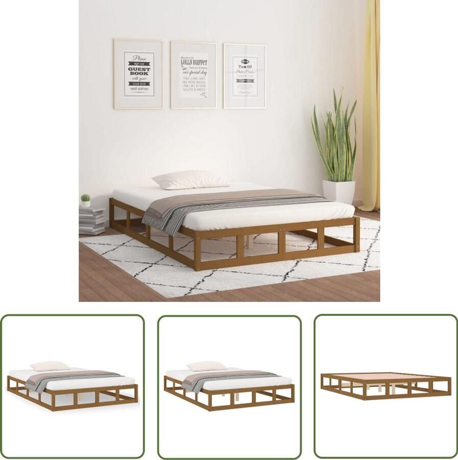 VidaXL Bedframe Massief Hout Honingbruin 150x200 cm Houten Bedframe Tweepersoons Bed King Size Bed Modern Bed Rustic Bed Grenenhout Bed Stabiele Bedbasis Comfortabele Bedlatten