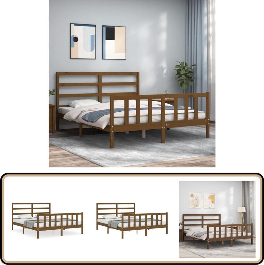 VidaXL Bedframe Massief Hout Honingbruin 150x200 cm Massief Grenenhouten Bed Frame Honingbruin Bed King Size Bed Boxspring Bed Slaapcomfort Bedroom Furniture