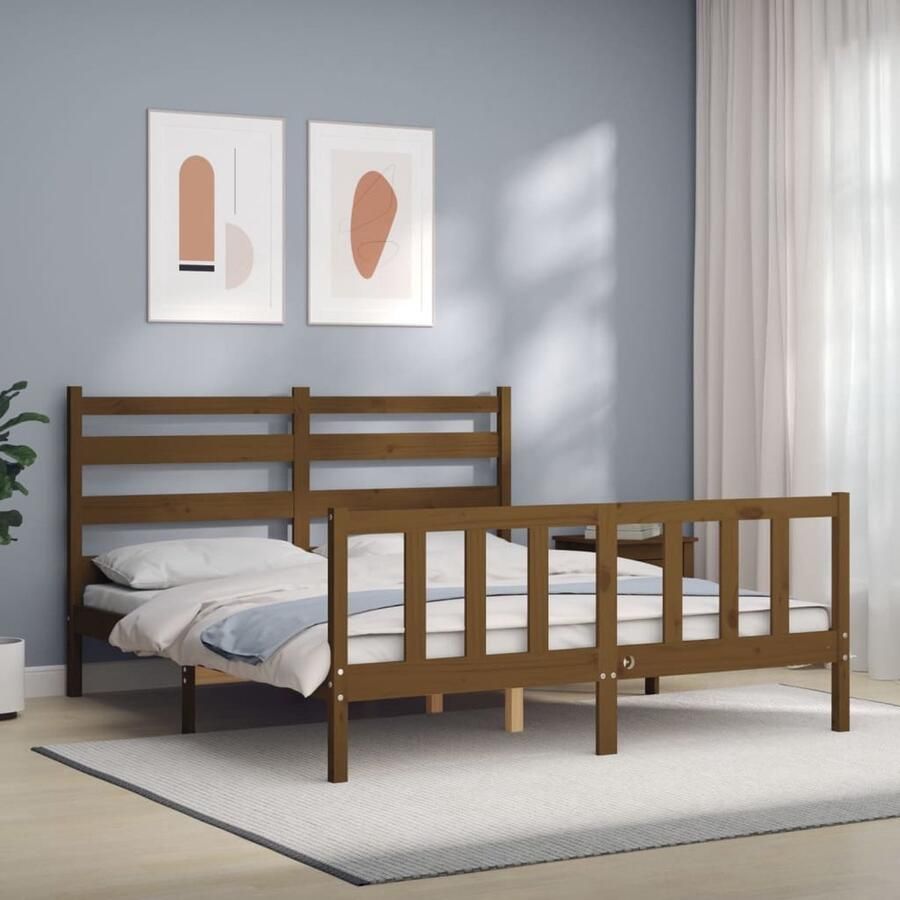 VidaXL Bedframe Massief Hout Honingbruin 150x200 cm Massief Hout Bed Frame Grenenhout Bed Honigbruin Bed King Size Bed Boxspring Bed Bedroom Furniture - Foto 2