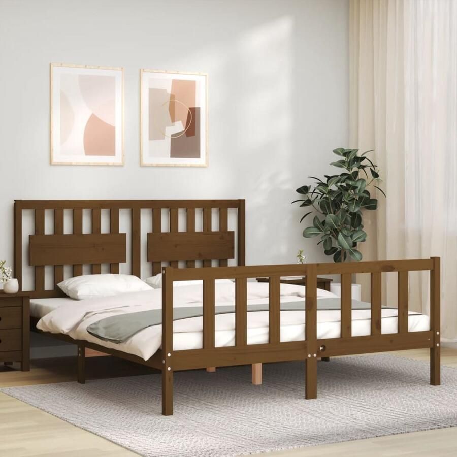 VidaXL Bedframe Massief Hout Honingbruin 150x200 cm Massief Hout Bed Grenenhouten Bed Tweepersoons Bed Honigbruin Bed Slaapcomfort Slaapkamers - Foto 2