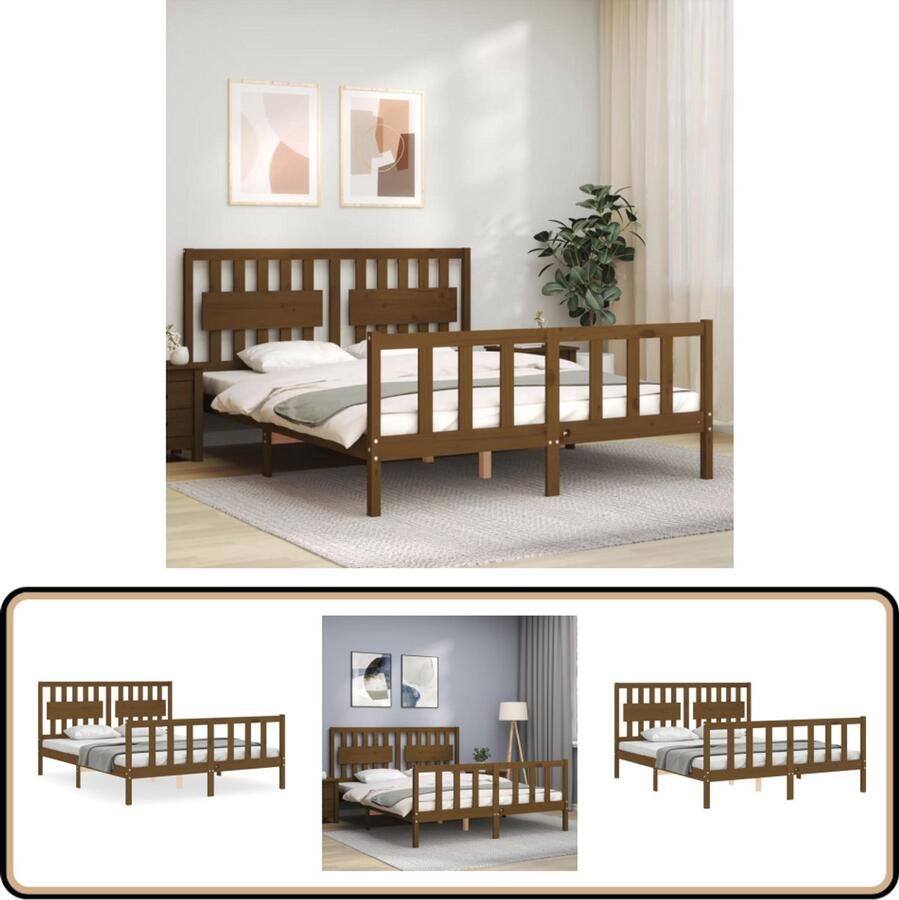 VidaXL Bedframe Massief Hout Honingbruin 150x200 cm Massief Hout Bed Grenenhouten Bed Tweepersoons Bed Honigbruin Bed Slaapcomfort Slaapkamers