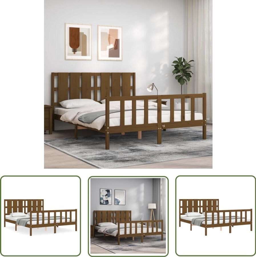 VidaXL Bedframe Massief Hout Honingbruin 150x200 cm Massief Houten Bed Grenenhouten Bed Honigbruin Bed King Size Bed Tweepersoonsbed Boxspring Bed Slaapcomfort - Foto 2