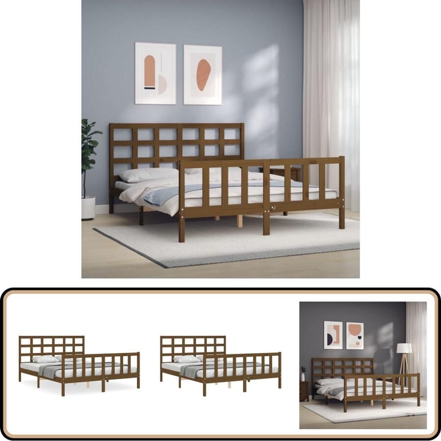 VidaXL Bedframe Massief Hout Honingbruin 150x200 cm Massief Houten Bed Honingbruin Bed Tweepersoons Bed Grenenhouten Bed Frame Bed Frame