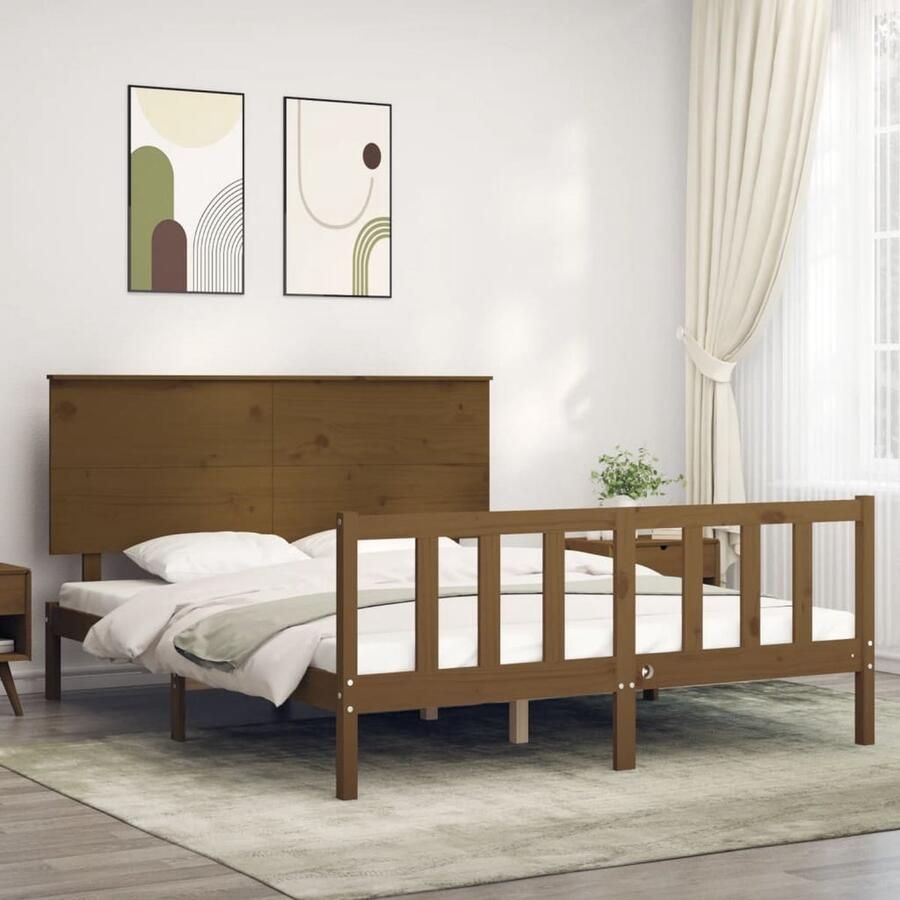VidaXL Bedframe Massief Hout Honingbruin 150x200cm Massief Grenen Bedframe Honingbruin Bed Wooden Bed Frame King Size Bed Slaapcomfort Bedroom Furniture Hout Bed - Foto 2