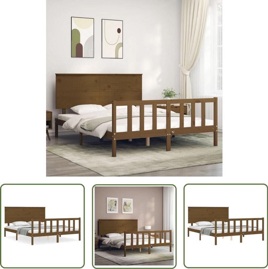 VidaXL Bedframe Massief Hout Honingbruin 150x200cm Massief Grenen Bedframe Honingbruin Bed Wooden Bed Frame King Size Bed Slaapcomfort Bedroom Furniture Hout Bed