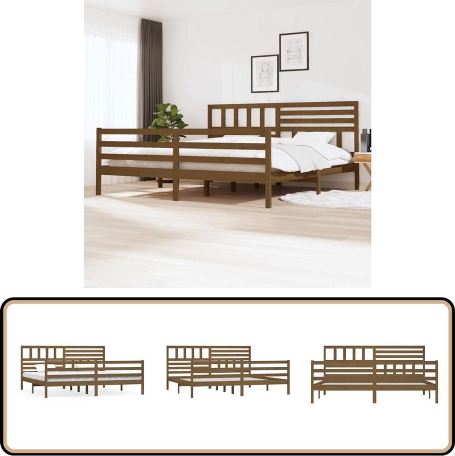 VidaXL Bedframe Massief Hout Honingbruin 200x200 cm Bedframe Grenenhouten Bed Honingbruine Bed Tweepersoons Bed Boxspring Bed Stapelbare Bedden Modern Bed Landelijk Bed Slaapcomfort