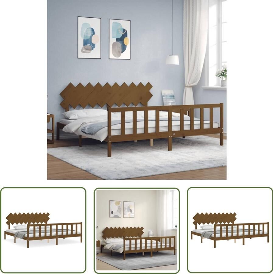 VidaXL Bedframe Massief Hout Honingbruin 200x200 cm Massief Hout Bed Grenenhouten Bed Honigbruin Bed Tweepersoons Bed Boxspring Frame Slaapcomfort