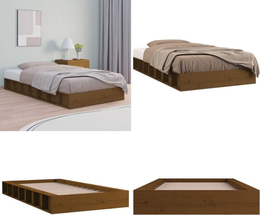 VidaXL Bedframe massief hout honingbruin 75x190 cm Bedframe Bedframes Bed Bedbodem