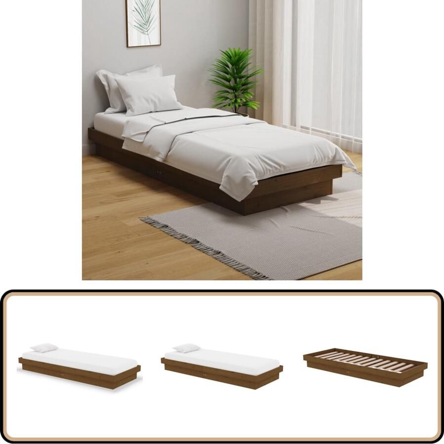 VidaXL Bedframe Massief Hout Honingbruin 75x190 cm Houten Bed Frame Massief Grenenhout Bed Honigbruin Bed Enkel Bed Klein Tweepersoonsbed Rustic Bed Vintage Bed Landelijk Bed Comfortabel Bed