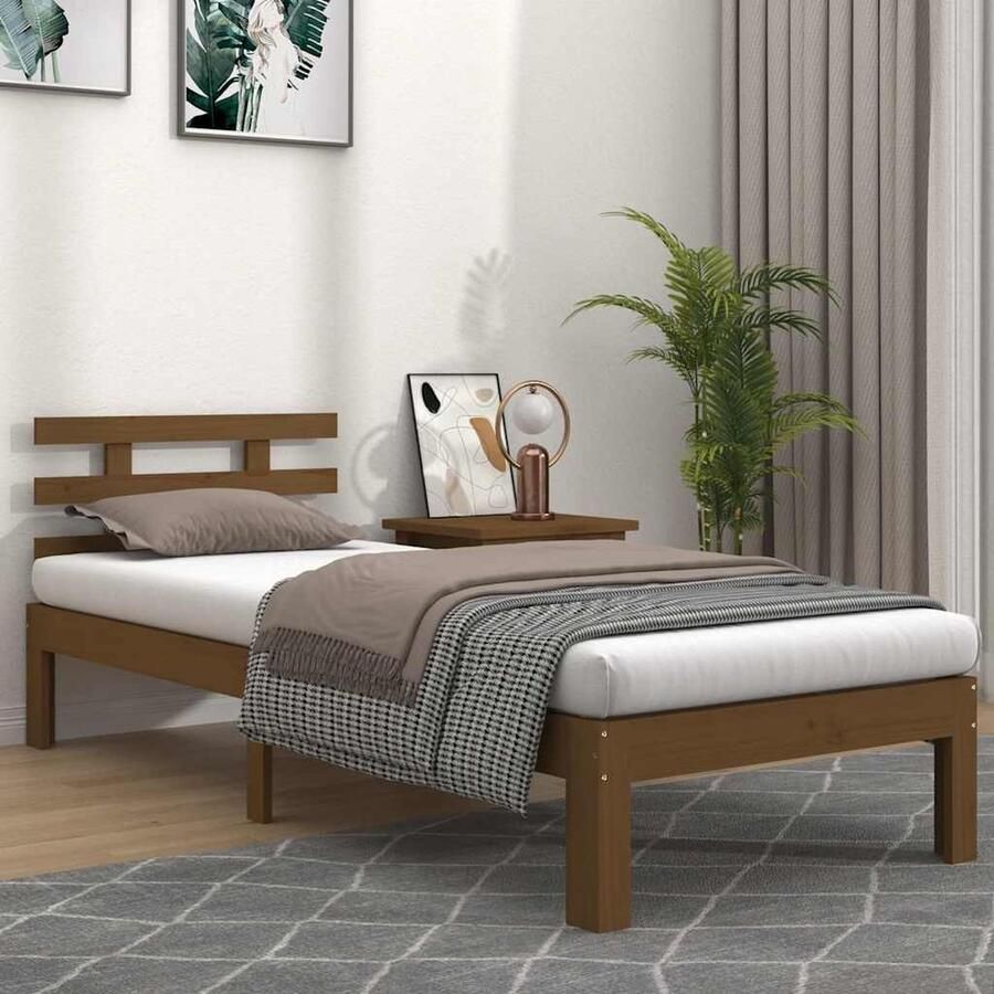 VidaXL Bedframe Massief Hout Honingbruin 75x190 cm Houten Bedframe Enkel Bed Klein Tweepersoonsbed Massief Hout Bed Design Bed Minimalistisch Bed Vintage Bed Landelijk Bed Kamerdecoratie