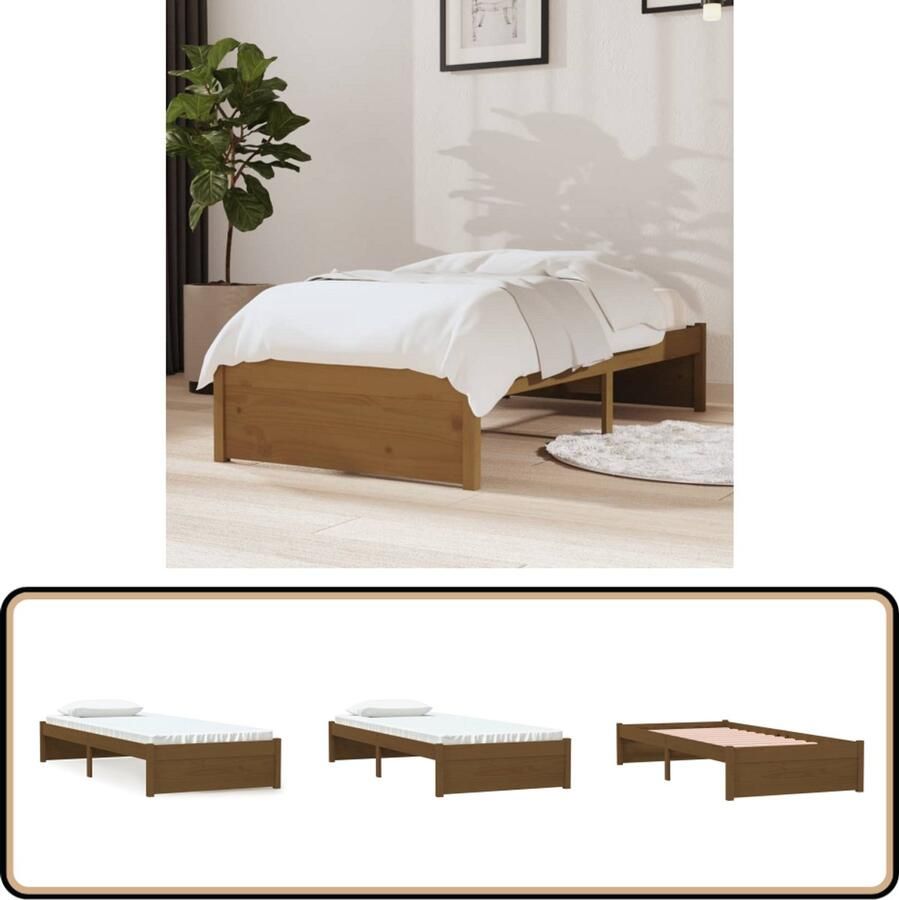 VidaXL Bedframe Massief Hout Honingbruin 75x190 cm Houten Bedframe Enkelbed Massief Grenenhout Honigbruin Stabiel Bedframe Lattenbodem Klein Bed Kamerdecoratie