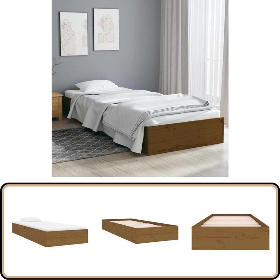 VidaXL Bedframe Massief Hout Honingbruin 75x190 cm Houten Bedframe Massief Hout Bed Enkel Bed Klein Tweepersoonsbed Modern Bed Design Bed Bruine Bed Budget Bed