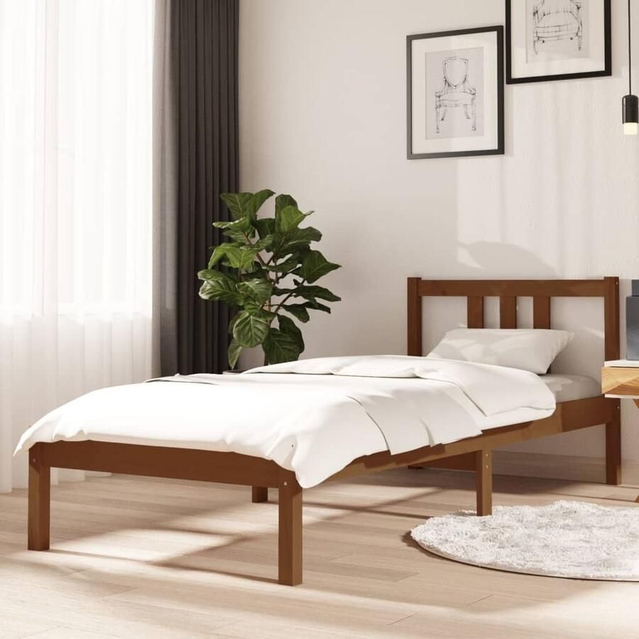 VidaXL Bedframe massief hout honingbruin 75x190 cm Houten Bedframe Modern Bed Eenpersoonsbed Massief Grenenhout Stapelbaar Bed Klein Bed Budgetvriendelijk Bed Design Bed - Foto 2