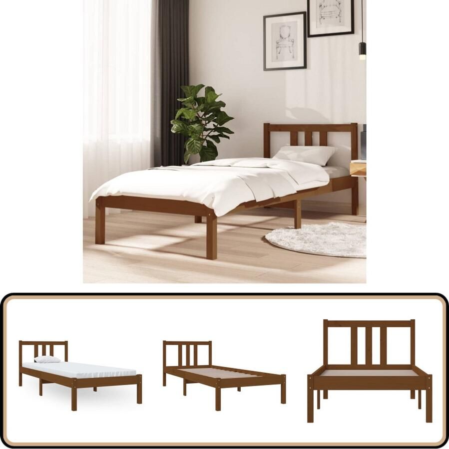 VidaXL Bedframe massief hout honingbruin 75x190 cm Houten Bedframe Modern Bed Eenpersoonsbed Massief Grenenhout Stapelbaar Bed Klein Bed Budgetvriendelijk Bed Design Bed