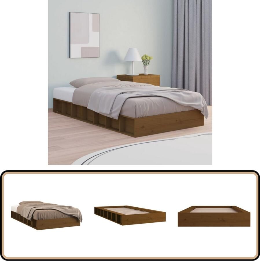 VidaXL Bedframe Massief Hout Honingbruin 75x190 cm Massief Houten Bedframe Honingbruin Bedframe Enkel Bed Kleine Slaapkamer Budgetvriendelijk Bedframe