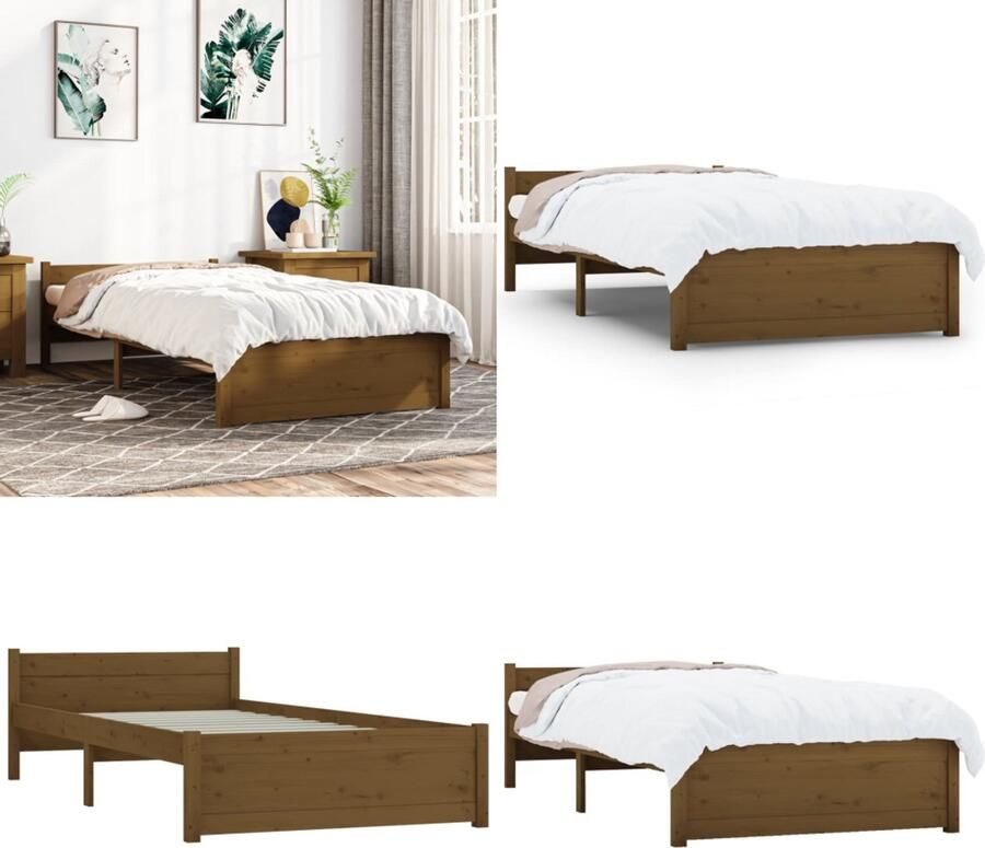 VidaXL Bedframe massief hout honingbruin 90x190 cm 3FT Single Bedframe Bedframes Bed Bedbodem