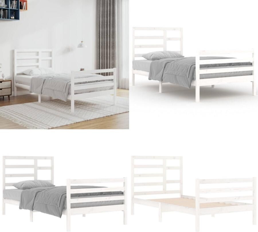 VidaXL Bedframe massief hout wit 100x200 cm Bedframe Bedframes Bed Bedbodem