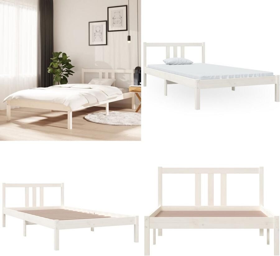 VidaXL Bedframe massief hout wit 100x200 cm Bedframe Bedframes Bed Bedbodem