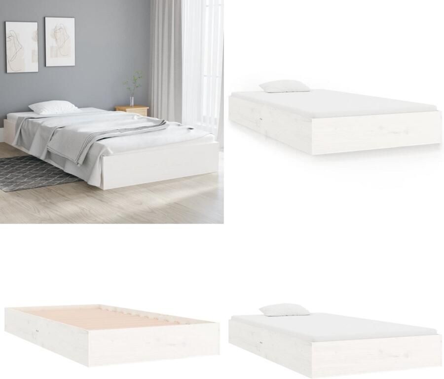 VidaXL Bedframe massief hout wit 100x200 cm Bedframe Bedframes Bed Bedbodem
