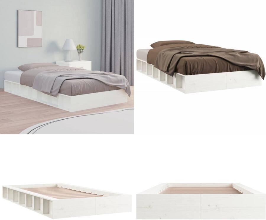 VidaXL Bedframe massief hout wit 100x200 cm Bedframe Bedframes Bed Bedbodem