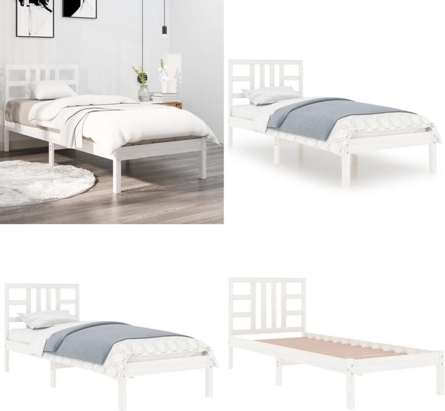 VidaXL Bedframe massief hout wit 100x200 cm Bedframe Bedframes Eenpersoonsbed Bed