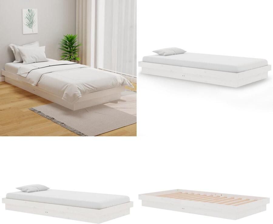 VidaXL Bedframe massief hout wit 100x200 cm Bedframe Bedframes Eenpersoonsbed Bed