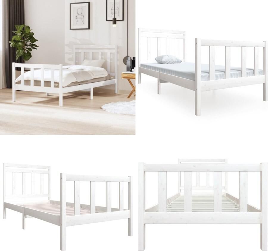 VidaXL Bedframe massief hout wit 100x200 cm Bedframe Bedframes Eenpersoonsbed Bed