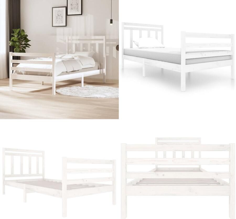 VidaXL Bedframe massief hout wit 100x200 cm Bedframe Bedframes Eenpersoonsbed Bed