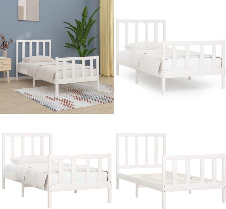 VidaXL Bedframe massief hout wit 100x200 cm Bedframe Bedframes Eenpersoonsbed Bed