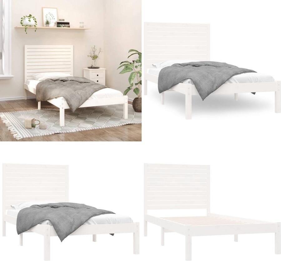 VidaXL Bedframe massief hout wit 100x200 cm Bedframe Bedframes Eenpersoonsbed Bed