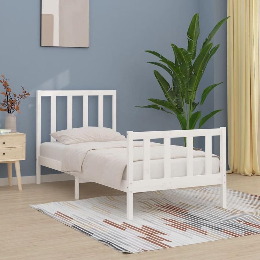 VidaXL Bedframe massief hout wit 100x200 cm Houten Bedframe Bedstelling Tweepersoonsbed Enkel Bed Slaapkamers Minimalistisch Meubilair Vintage Bed Kopen White Bedroom Furniture - Foto 2