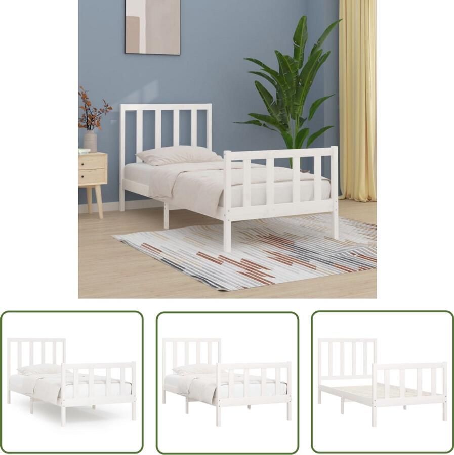 VidaXL Bedframe massief hout wit 100x200 cm Houten Bedframe Bedstelling Tweepersoonsbed Enkel Bed Slaapkamers Minimalistisch Meubilair Vintage Bed Kopen White Bedroom Furniture