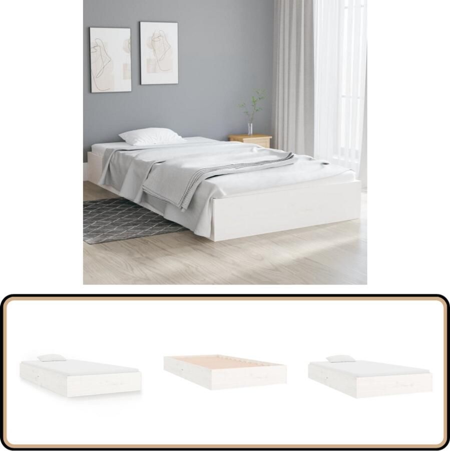 VidaXL Bedframe Massief Hout Wit 100x200 cm Houten Bedframe Enkel Bed Witte Bedframe Modern Bed Slaapkamersdecoratie