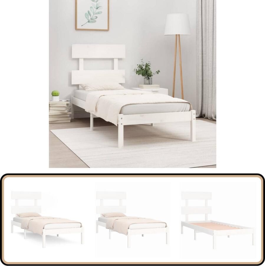 VidaXL Bedframe massief hout wit 100x200 cm Houten Bedframe Massief Grenenhout Bedframe Wit Tweepersoons Bed Hoofdbord Stapelbare Boxspring