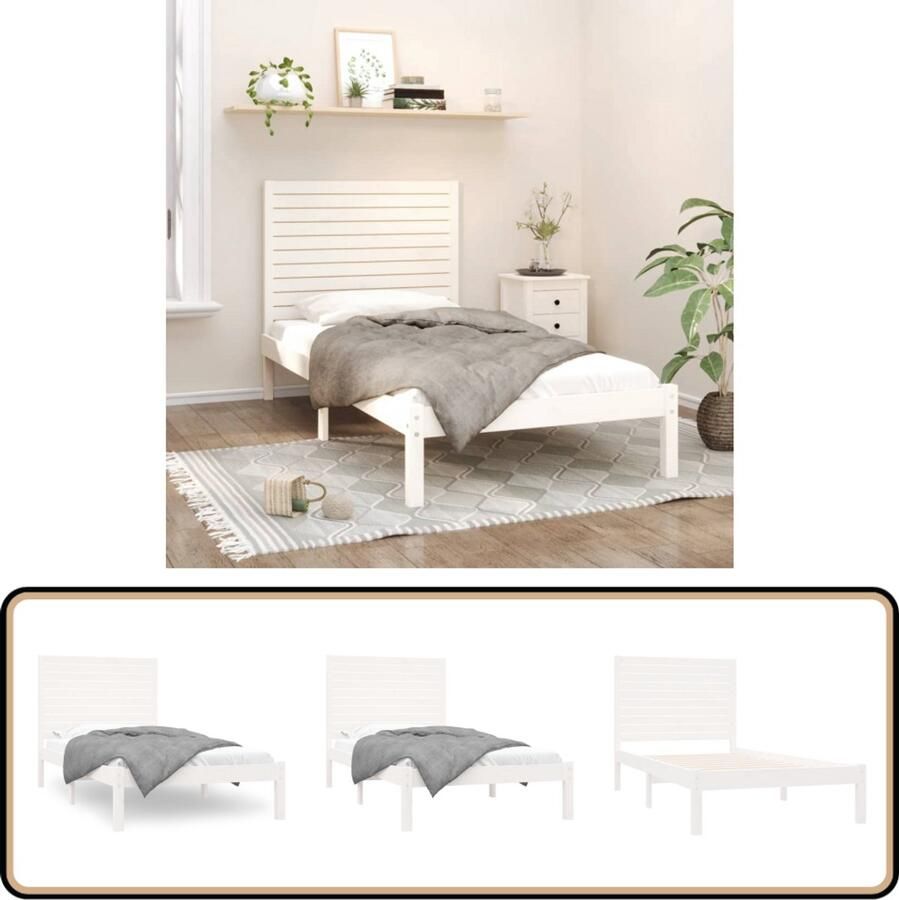 VidaXL Bedframe Massief Hout Wit 100x200 cm Houten Bedframe Tweepersoons Bed Wit Bed Frame Grenenhout Bed